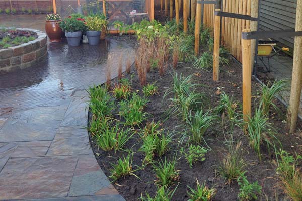 Bestrating met border en verlichting